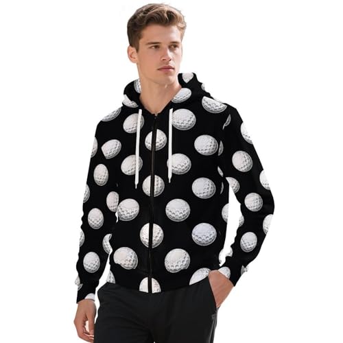 Golf Balls Pattern Men's Hoodies with Zipper Lightweight Long Sleeve Casual Sweatshirts