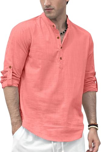 Image of Zombom Men's Solid Cotton Polyester Blend Straight Kurta Shirt, Regular Fit Full Sleeve Short Kurta Shirt