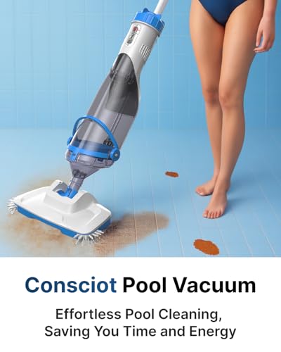 Image of Consciot 2026 Update for Motor, L2 Pool Vacuum for Above Ground & Inground Pools, Rechargeable Handheld Cleaner with Telescopic Pole, 18.5 GPM Suction, 13.4 inch Head, 60-Min Runtime