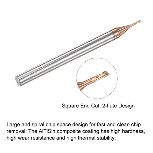 Image of uxcell Square Nose End Mill, 0.9mm Solid Carbide AlTiSin Coated Long Reach CNC Router Bits 2 Flutes Milling Cutter with Extended Neck, 4mm Cutting Length 4mm Shank