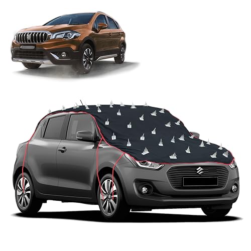 Image of Dog Protection Spike Car Cover for S-Cross Bonnet to Roof Easy Installation with 4 Elastic Hook Strap | Anti-Scratch Soft Cotton Inner | Complete Protection from Street Dogs & Monkeys
