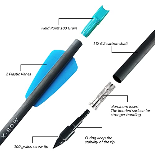 Pandarus Archery Carbon Crossbow Bolts Arrow 7.5" Inch Fletched 2" Vanes With Field Point For Outdoor Hunting Shooting Pack Of 12 (Blue) #TOP2