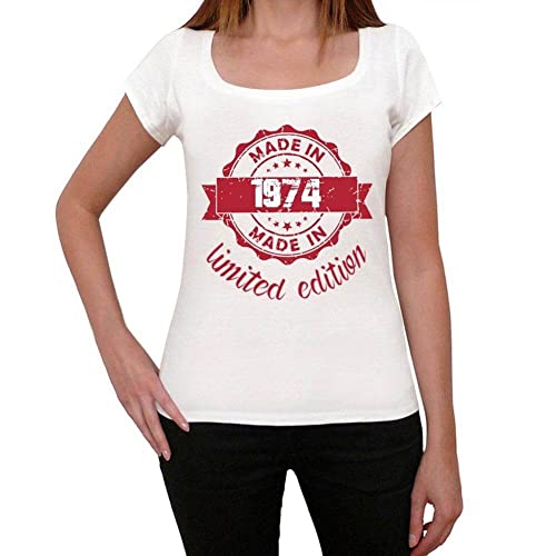 Donna Maglietta Edizione Limitata Realizzata nel 1974 – Limited Edition Made in 1974 – 50 Anni Idea Regalo 50° Compleanno T-Shirt Anniversario Stampa Grafica Vintage Anno 1974 novità Bianco M