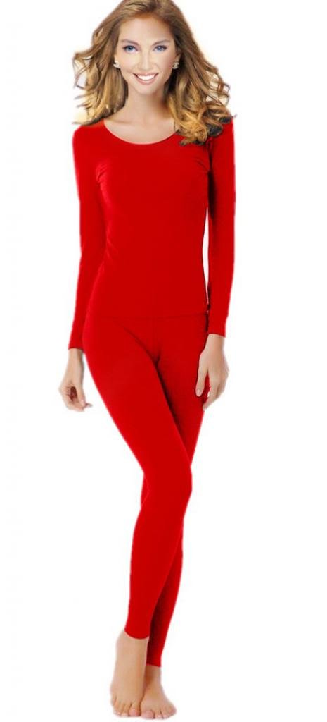 Women's Thermal Underwear Set Top & Bottom Fleece Lined, W1 Red, Large