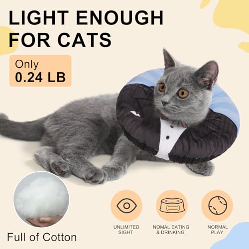 Image of BEAUTYZOO Cat Cone Collar Soft, Cat Recovery E Collars After Surgery to Stop Licking, Adjustable Elizabeth Circle Collar Cute Pet Donut Pillow for Cats Kitten Puppy Small Dogs, Black Suit S