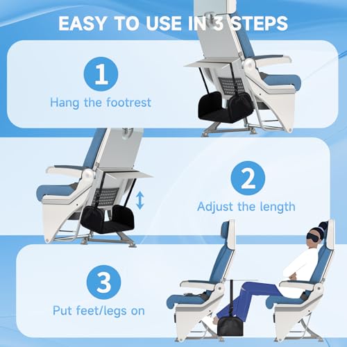 Portable Footrest Hammock for Air Travel, Work on Desk, Provides Support for Leg, Made by Soft Memory Foam, Relieve Leg Pressure, Car & Office Essentials, Black