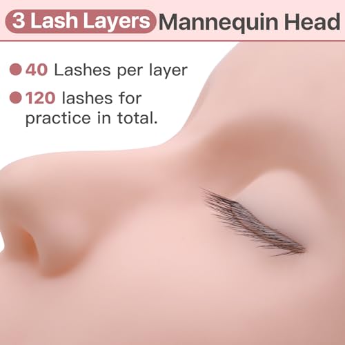 Pretty memory Lash Mannequin Head with 3 Lash Layers, Eyelash Mannequin Head Training Flat Make Up Manikin Cosmetology Mannequin Doll Face Head for Practice