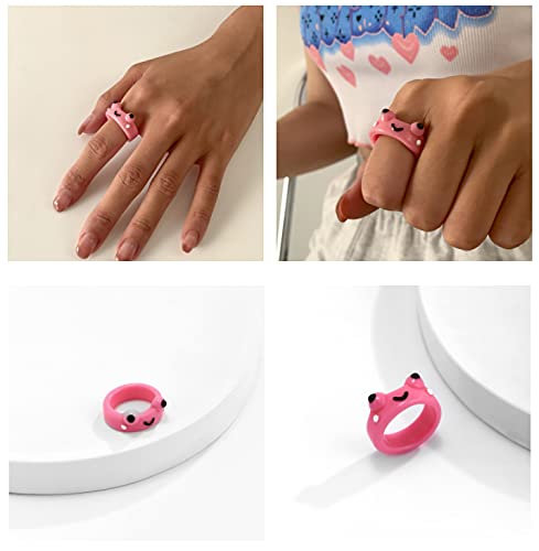 Pingyongchang Frog Cat Clay Ring, Cute Animal Acrylic Resin Personalized Colorful Funny Rings Jewelry Gift for Women Teen Girls4