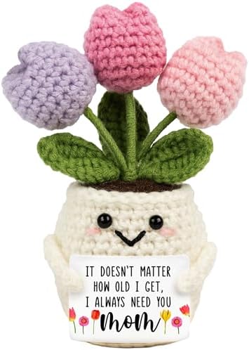 Lucagift Gifts for Mom from Daughter Son - Cute Mothers Day, Birthday Gifts for Moms, Mother, Mama - 5.51'' x 4.13'' Mother's Day Knitted Positive Tulip Flowers Mom Crochet Doll