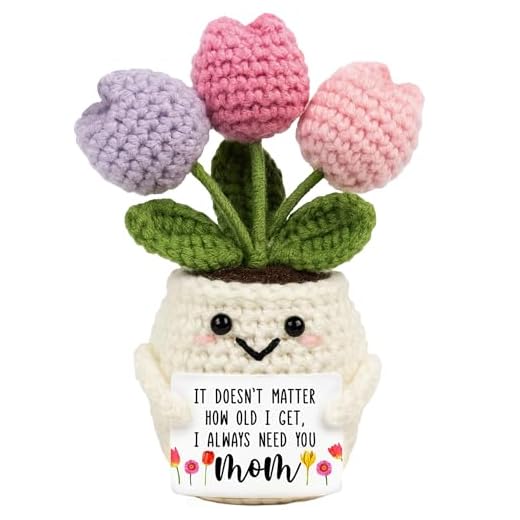 Lucagift Gifts for Mom from Daughter Son - Cute Mothers Day, Birthday Gifts for Moms, Mother, Mama - 5.51'' x 4.13'' Mother's Day Knitted Positive Tulip Flowers Mom Crochet Doll