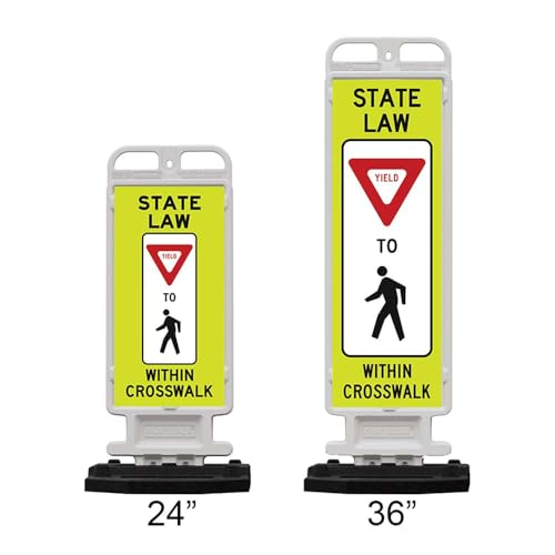 Plasticade Crosscade Crosswalk Sign, 36" Vertical Panel with 12x36 State Law Yield To Pedestrians Sign, Impact-Resistant Rubber Base, Diamond Grade Reflective Background and HIP Sheeting by Plasticade - Used condition - Image 4