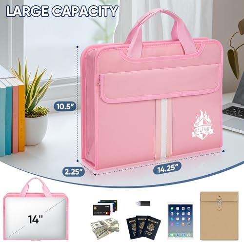 baleine fireproof document organizer with handle 12 pockets pvc accordion file organizer with labels waterproof fireproof document bag for a4letter files in travel office home pink