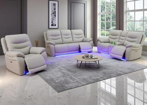Toseslo Luxury Living Room Furniture Sets with LED Light, Power Recliner Sectional Sofa, Recliner Couch Sets, Leather Reclining Sofa Set with Cup Holder/Storage Console for Apartment (Light Grey)