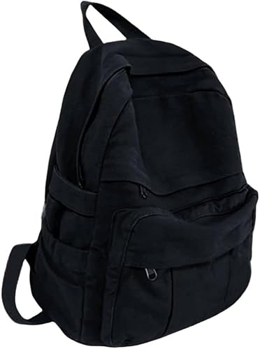 Miniatura 1 de Mochila de lona negra para mujeres y hombres, mochila estética retro, mochila básica para escuela secundariauniversitarios, bolsa de viaje para