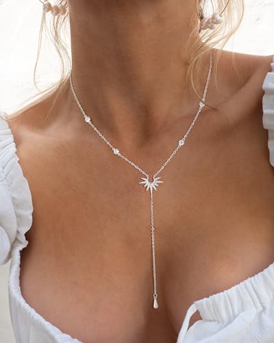 chesky 14k gold platedsilver long necklaces for womenlariat necklace dainty statement prom necklace rosary cross sun drop pendant jewelry gifts