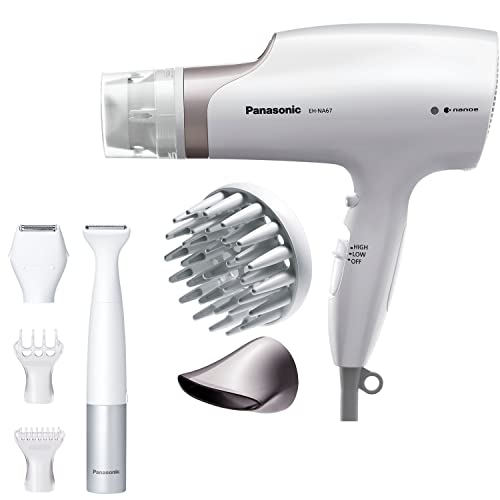 Panasonic Special Kit for Body and Hair, ES-WV60-S + EH-NA67-W Bundle, Bikini Trimmer and Shaver with 4 Attachments Plus Nanoe Salon Hair Dryer with 3 Attachments
