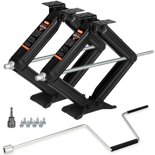 OULEME 24 RV Camper Scissor Jack 6500 lbs Travel Trailer Leveling Stabilizer with Crank Handle & Drill Socket - Set of 2