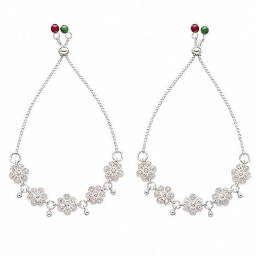 Floral Silver Oxidised Payal for Women, Adjustable Chain Anklet with Dangling Charms, Traditional Ethnic Bridal Foot Jewellery, Pair-image-18