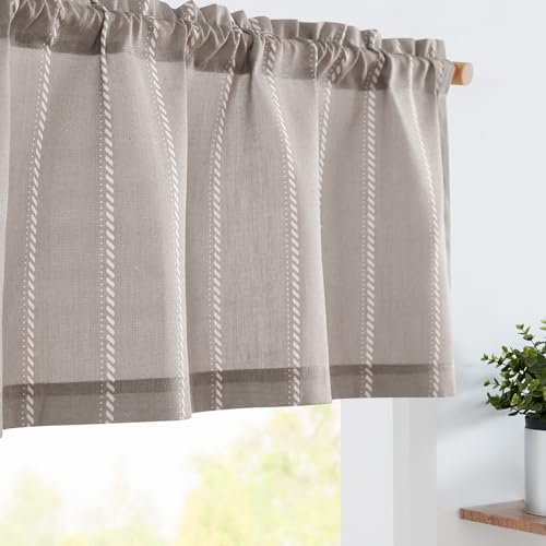 jinchan Nautical Striped Valance Farmhouse Window Treatment Linen Textured Drapes for Small Windows Kitchen Living Room RV Vintage Light Filtering Val