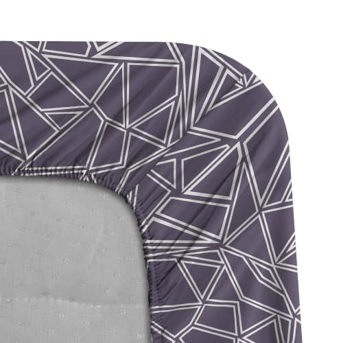 Image of Stoa Paris 100% Cotton King Size Fitted Bedsheet with 2 Pillow Covers, 180TC Printed Bedding Set, All-Season Comfort, Soft & Lightweight, Home Decor, Urbanscape - Lavender Matrix (182cmx198cm+30cm)