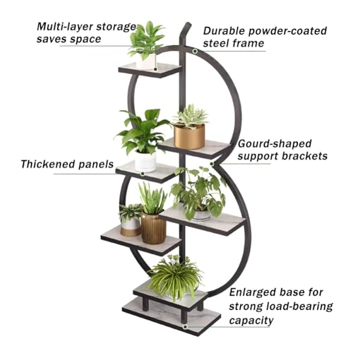 Support de plantes en métal robuste avec 6 niveaux d'exposition pour décoration intérieure
