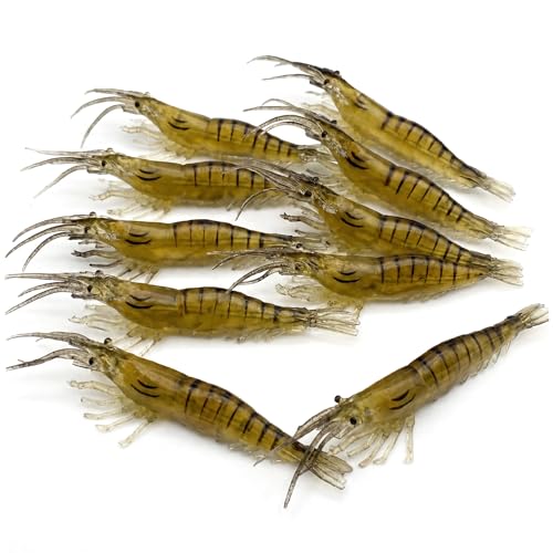Tsawntd Shrimp Lure, 10PCS Artificial Shrimp Lures Soft Plastic Bait for Saltwater & Freshwater Fishing, 3.54 Inch/9cm Bait Lures Fishing Saltwater