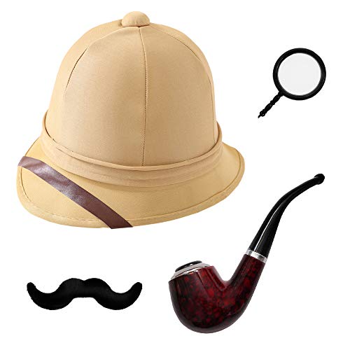I LOVE FANCY DRESS British Jungle Explorer Kit - Includes: Pith Helmet, Moustache, Monocle & Magnifying Glass - Adults One Size Fits Most