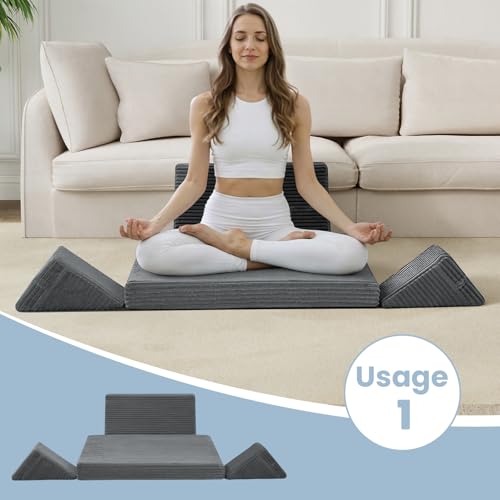 Meditation Cushion, Meditation Pillow for Sitting on Floor, Large Yoga Zabuton Pillows Washable, Zafu Set with 2 Knee Supports, 3 Shapes for Comfortable Sitting, Dark Grey - Image 3