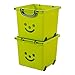 Iris Ohyama, Lot de 2 bacs de rangement, 25 L, avec roues et poignées,, chambre, salle de jeu - Kids Box KCB-32 - Vert