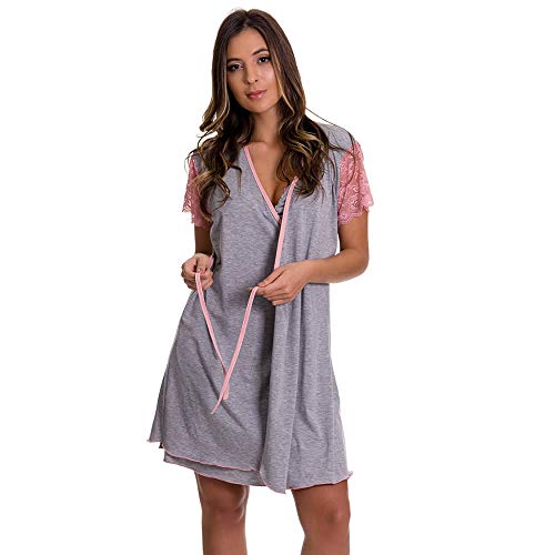 Camisola Amamentação Com Robe em Viscolycra e Renda - ES220-221