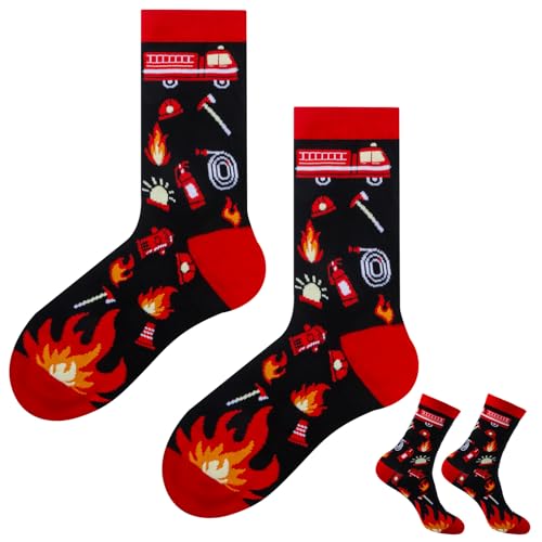 Belillpipi Feuerwehr Geschenke für Männer Lustige Feuerwehr Socken Herren Damen 36-45 Firefighter Baumwolle Socks für Feuerwehrmann Geburtstagsgeschenk Weihnachtsgeschenke