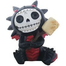 SUMMIT COLLECTION Furrybones Scorchie Signature Skeleton in Black Dragon Costume Holding Stick of Roasted Marshmallow