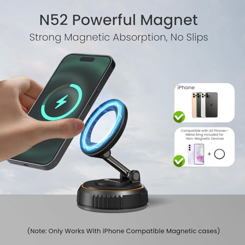 Image of Portronics Hold Y Magnetic Vacuum Suction Mobile Holder, Multiple Angle Adjustment, Retractable, Strong Magnetic Attachment, Compatible with iPhone & Android Phone for Car, Desk, Mirror, Glass(Black)