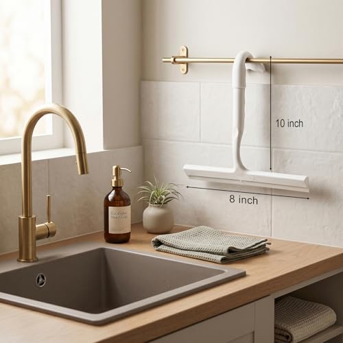 Image of Shower Squeegee for Glass Doors, 10-Inch Silicone, Fishtail Type Hook,White | One-piece Silicone, Fishtail Hook, Non-slip Grip and Quiet Glide for Shower Glass, Tile, Mirrors, Windows and Car Glass