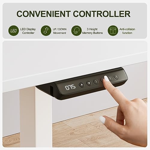 Image of BANTI L-Shaped Standing Desk - 75 x 63 Inch Adjustable Corner Standing Desk with Charging Station - L Shape Sit Stand Table with Memory Controller, Splice Board for Home Office, White