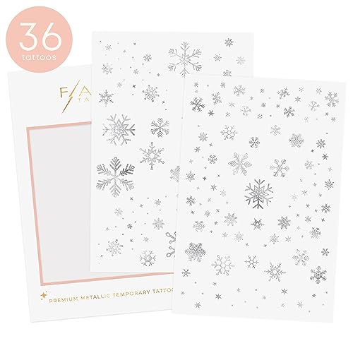 Flash Tattoos Winter Frost Metallic Temporary tattoos-2 sheet mini pack | Includes over 36 premium silver foil snowflake tattoos | snowflake glitter, snowflake sticker, Frozen party favor, winter wonderland party supplies - Image 4