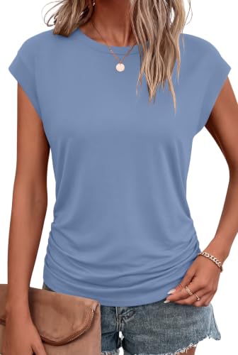 Image of Bliwov Womens Summer Tops Cap Sleeve Crew Neck Casual T Shirts