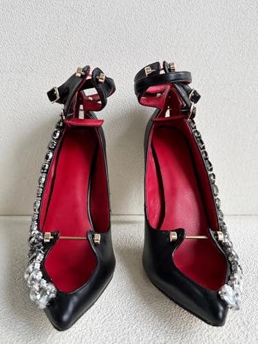 Frankie Hsu Ladies Sexy Elegant Stiletto High Heeled Pumps, Lovely Black Crystal Rhinestone Gem Stone Lovely Red Style, Big Large Size US4-14 Dressy Shoes for Women Men2