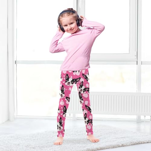 Wusikd Boston Terrier Dog Girls' Leggings Toddler Doodles Pink Kids Yoga Pants Dance Active Tights 4T4