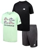 New Balance Boys Active Shorts Set - 3 Piece Short Sleeve T-Shirt and Athletic Performance Shorts Outfit for Boys, Size 8, Melon Black
