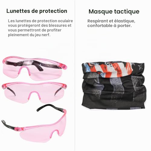 LUUFAN Kit de gilet tactique à fermeture éclair pour pistolets Nerf avec fléchettes de recharge, bracelet, clips de recharge, masque tactique et lunettes de protection pour filles, cadeau – vue 6