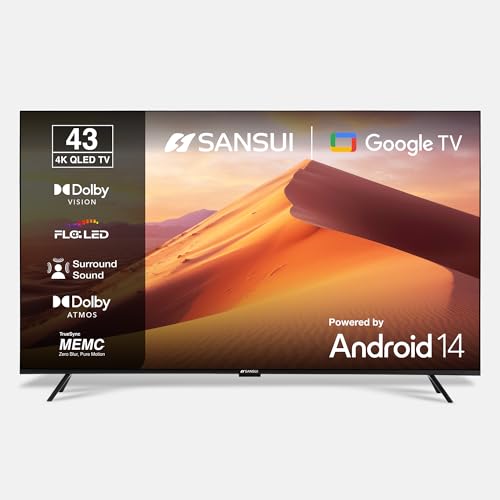 Sansui 109cm (43) 4K QLED Google TV with Dolby Vision, HDR10+, Dolby Atmos, HSR 120Hz, MEMC, 30W Surround Sound, FloLED Panel JSW43UG23Q (Black)