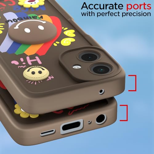 Image of Pikkme Back Cover for Samsung Galaxy A06 | Soft Silicone| Cute Rainbow Smile & 3D Cartoon Flower Design | Shockproof Raised Camera Protection Bumper Case (Brown)