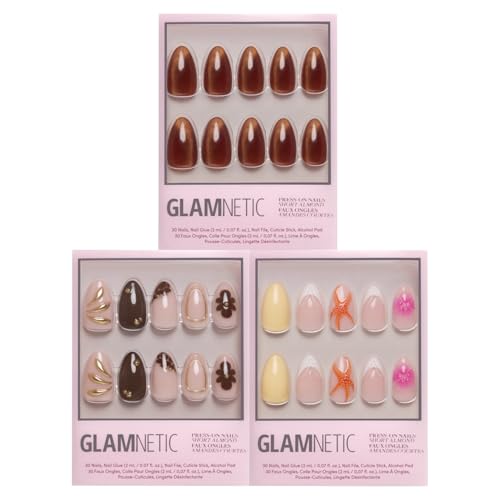 Glamnetic Short Almond Press-On Nails Bundle - Sicilian Sun, Sunbaked