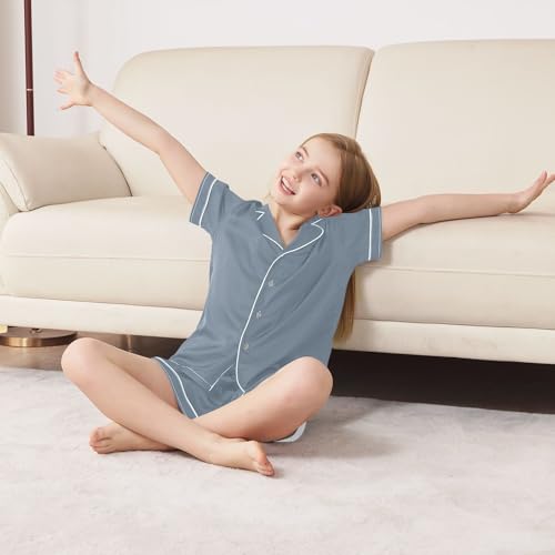 ODAWA 2 Piece Sleepwear Slate Gray Short Sleeve Button down Pajama Set 5-6Y4