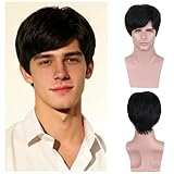 BERON Mens Black Wigs Short Straight Black Wig Male Black Wig Heat Resistant Daily Wear Costume Synthetic Wigs Come with Wig Cap (Natural Black)