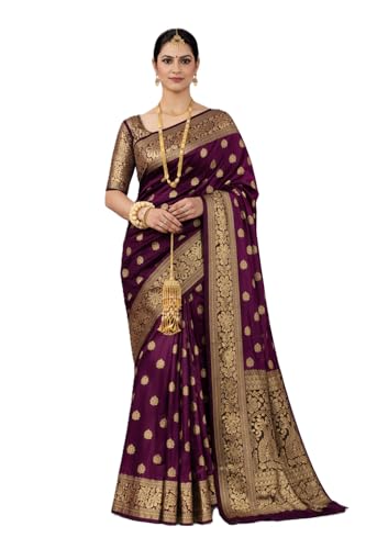 Image of Women's Soft Silk Style Jacquard Saree with Rich Zari Woven Border & Pallu | 5.6 Mtr Saree with 0.8 Mtr Unstitched Blouse