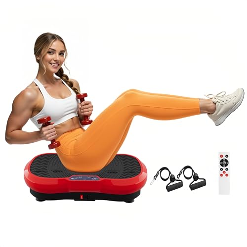 TLGREEN Plataforma vibratoria 120 niveles 10 programas de entrenamiento | diseño compacto | bandas de entrenamiento | antideslizante | motor silencioso | tabla de vibración para fitness en casa |