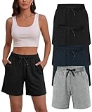 Dalavch 4 Pack Women's Bermuda Sweat Shorts Cotton Comfy Drawstring Shorts for Casual Lounge Sport Athletic with Pockets 2 Black 1 Pitch Blue 1 Heather Grey X-Large