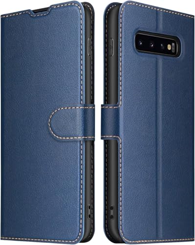 ELESNOW Funda Samsung Galaxy S10, Premium Cuero Billetera Flip Protectora Carcasa Magnético para Samsung Galaxy S10 (Azul)